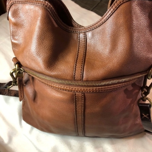 Fossil Erin Foldover Brown Leather Crossbody Tote Vintage - Picture 7 of 14